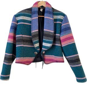 ❤️‍🔥sold❤️‍🔥VINTAGE CIRCLE T 🦋 Southwestern Aztec Striped Blanket Jacket Sz M